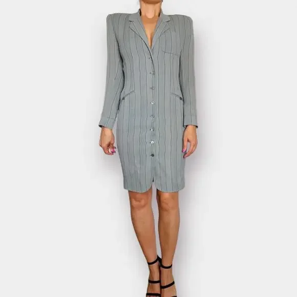 Vintage 90s Tahari Gray Black Striped Blazer Dress - Picture 4 of 7